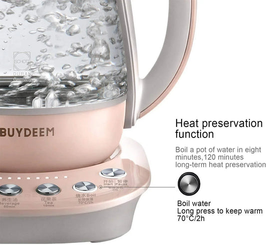 BUYDEEM Health Pot K2693, Electric Kettle with Thickened Glass, 9-in-1 Fully Automatic, 1.5 L - YOURISHOP.COM
