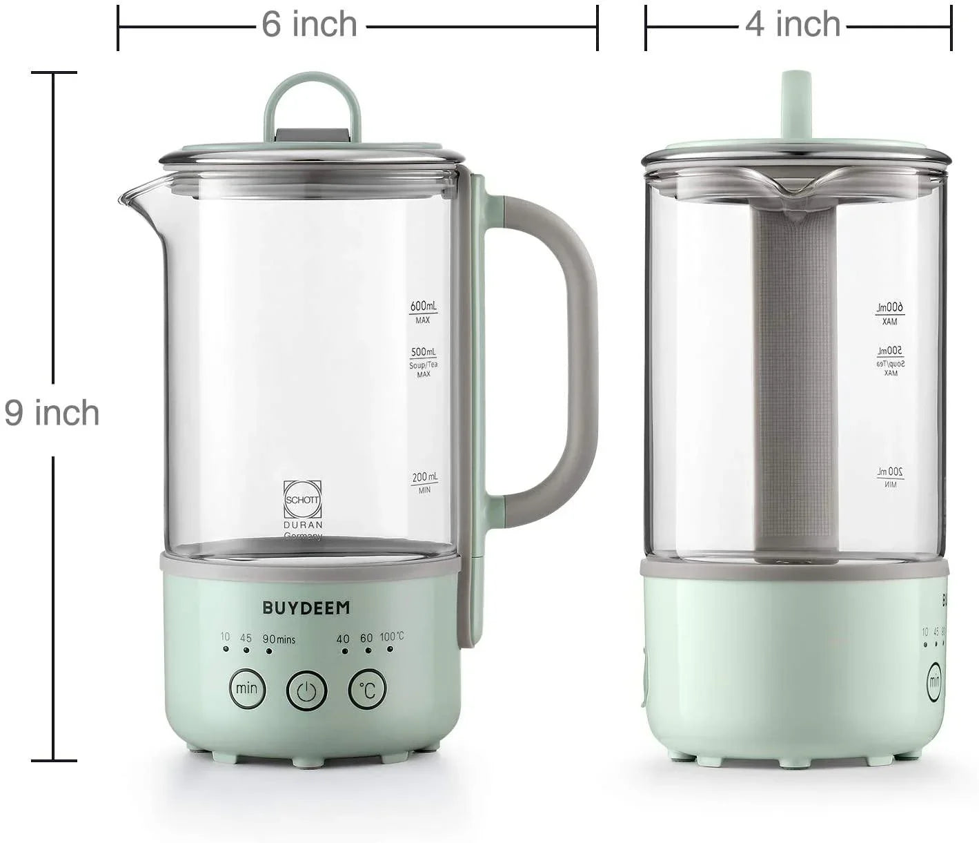 BUYDEEM Healthy Kettle K313, German Glass, 0.6L, Cozy Greenish - YOURISHOP.COM