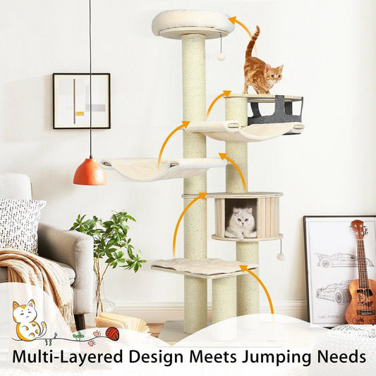 Cat Tree Condo PS7476,77.5 Inch Multi-Level Kitten Activity Tower with Sisal Posts - YOURISHOP.COM