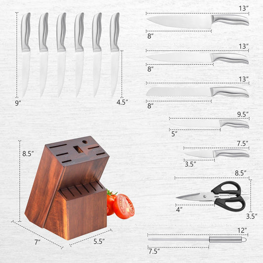 Costway 14-Piece Stainless Steel Knife Block Set with Sharpener 70435961 - YOURISHOP.COM