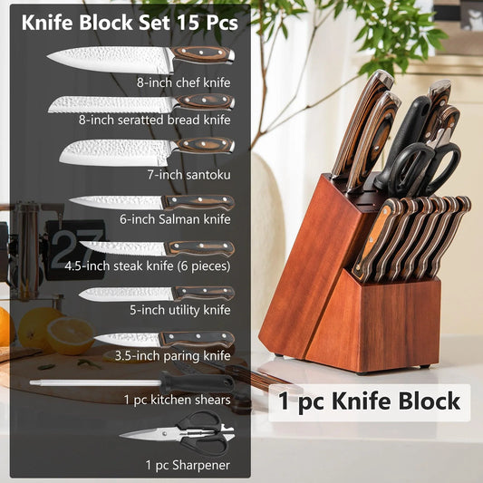 Costway 15 Pieces Stainless Steel Knife Block Set with Ergonomic Handle 60715928 - YOURISHOP.COM