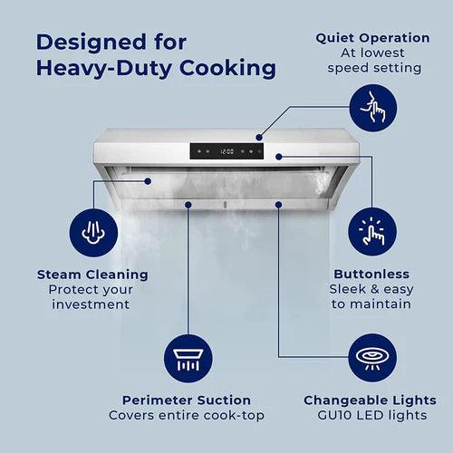 Crown Range Hood STAC-SS ,30",800CFM,all stainless - YOURISHOP.COMsteel, heating and automatic cleaning - YOURISHOP.COM