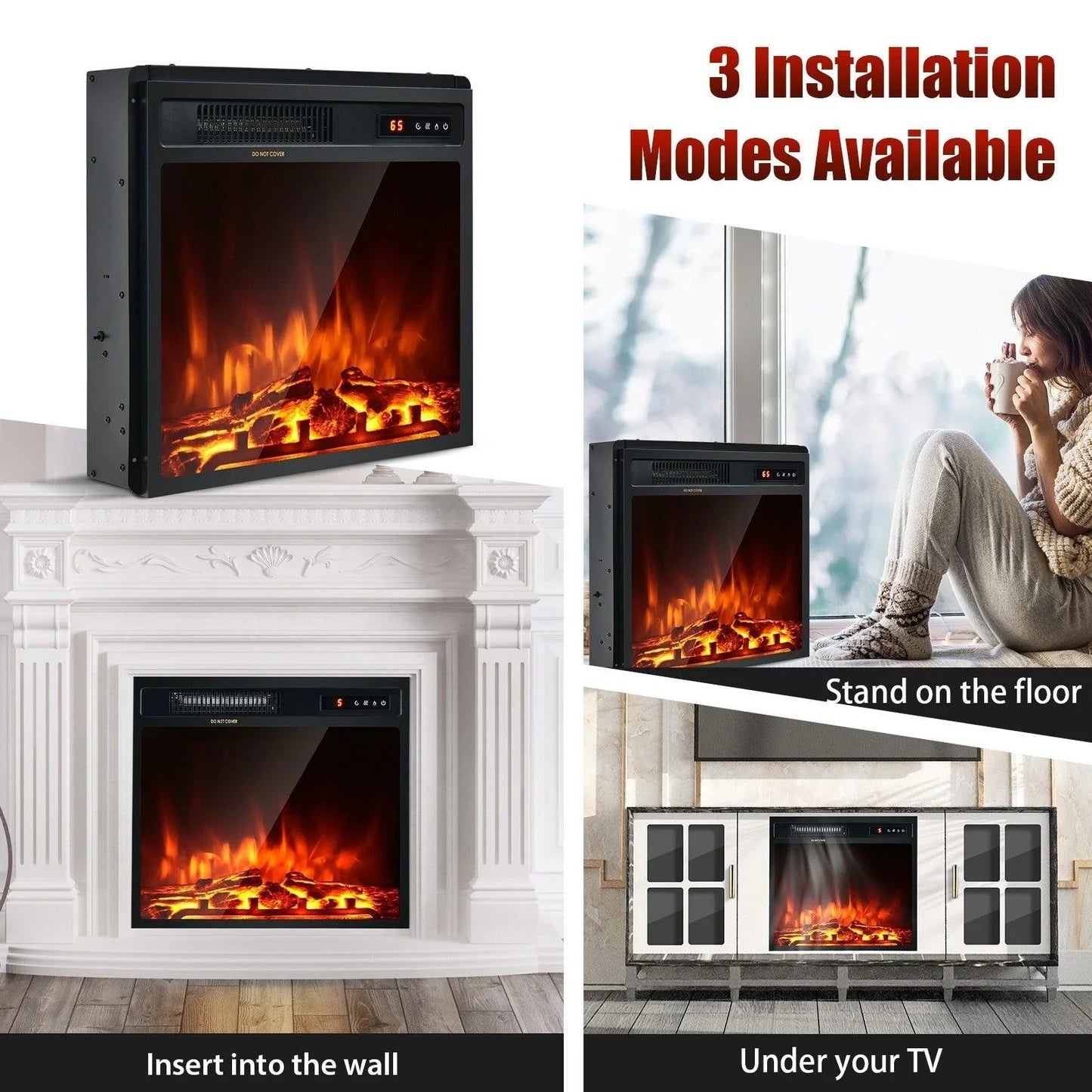 Electric Fireplace Heater FP10046US,Freestanding and Recessed 18 Inch 1500W - YOURISHOP.COM