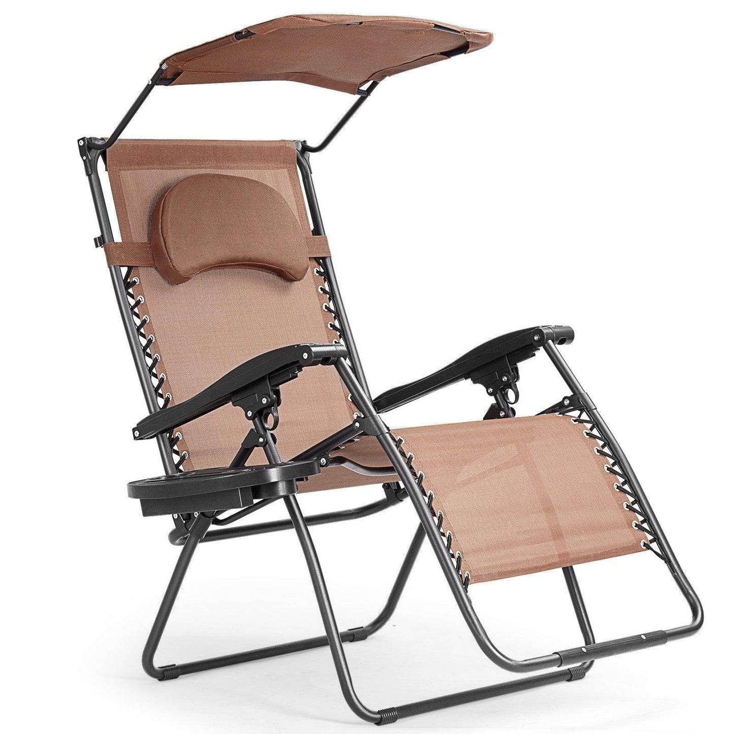 Folding Recliner Lounge Chair 27109843,with Shade Canopy Cup Holder - YOURISHOP.COM