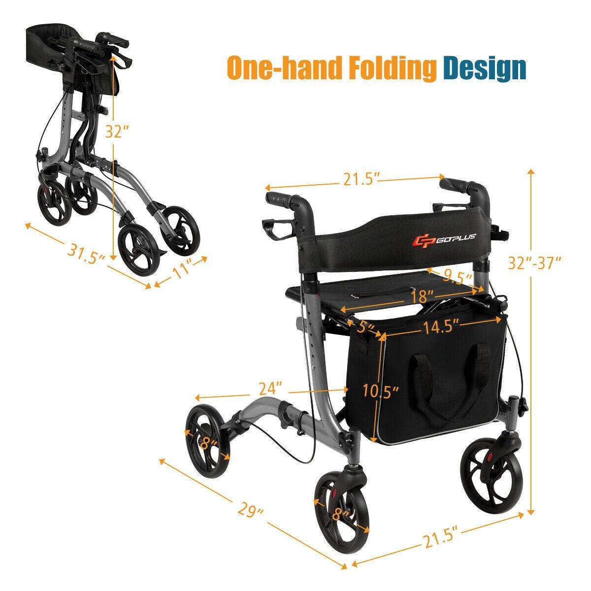 Lightweight Medical Walker SP37070,Folding Aluminum Rollator - YOURISHOP.COM