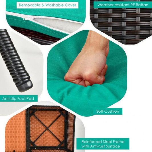 Patio Rattan Wicker Conversation Set Sofa HW63233RE with Cushioned Loveseat Glass Table - YOURISHOP.COM