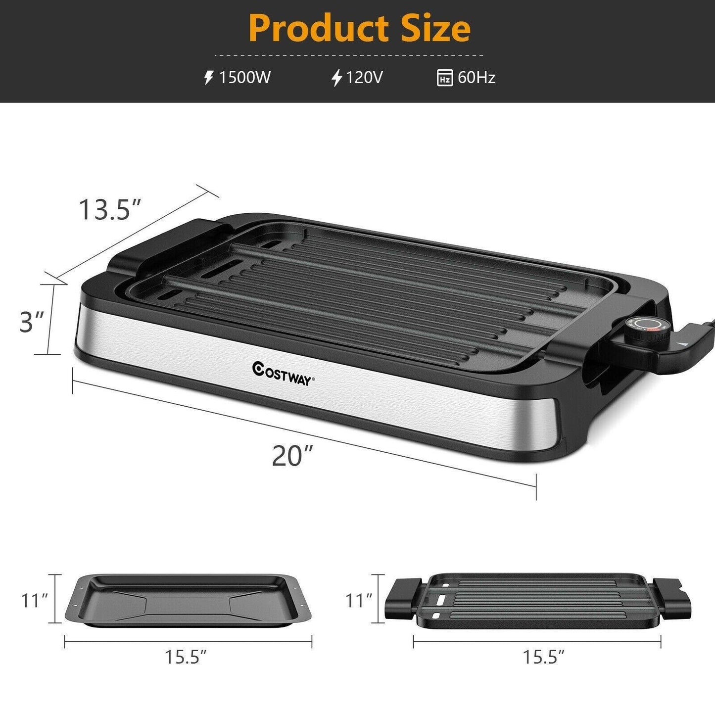 Smokeless Indoor Grill EP24926US,Electric Griddle with Non-stick Cooking Plate,1500W - YOURISHOP.COM
