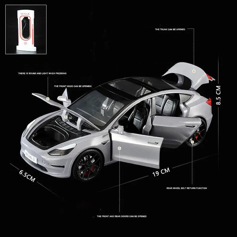 1:24 Tesla Model 3 Model Y Charging Pile Alloy Die Cast Toy Car Model Sound and Light Children's Toy Collectibles Birthday gift - YOURISHOP.COM