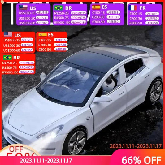 1:32 Alloy Car Model Toys Tesla MODEL 3 Metal Diecast High Simulation Doors Can Be Opened Rubber Tires Toy For Boy Holiday Gifts - YOURISHOP.COM