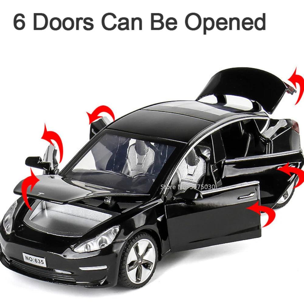 1:32 Alloy Car Model Toys Tesla MODEL 3 Metal Diecast High Simulation Doors Can Be Opened Rubber Tires Toy For Boy Holiday Gifts - YOURISHOP.COM