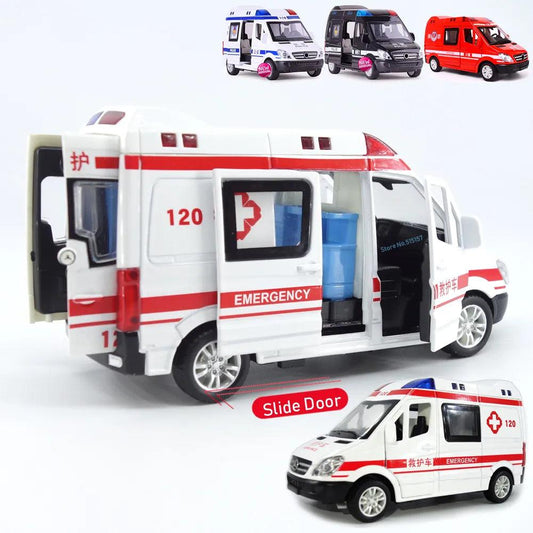 1:32 City Hospital Rescue Ambulance Emergency Police Alloy Metal Diecast Cars Model Sound Light Educational Kids Toys For Childr - YOURISHOP.COM