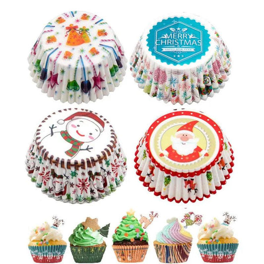 100Pcs Christmas Cupcake Paper Cups Muffin Cupcake Liners Merry Christmas Cake Mold Baking Cup Home Christmas Cake Decorations - YOURISHOP.COM