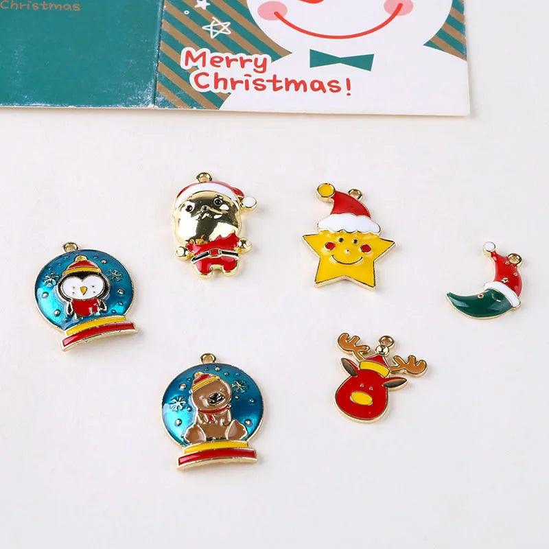 10pcs/Pack New Christmas Charms Pendants Enamel Bracelet Party Home Metal Craft Decoration Tree Hanging DIY Jewelry Accessories - YOURISHOP.COM