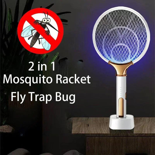 2 In 1 Electric Mosquito Racket USB Rechargeable Fly Zapper Swatter Lamp Electric Shock Bug Zapper Trap Flies Summer Fly Swatter - YOURISHOP.COM