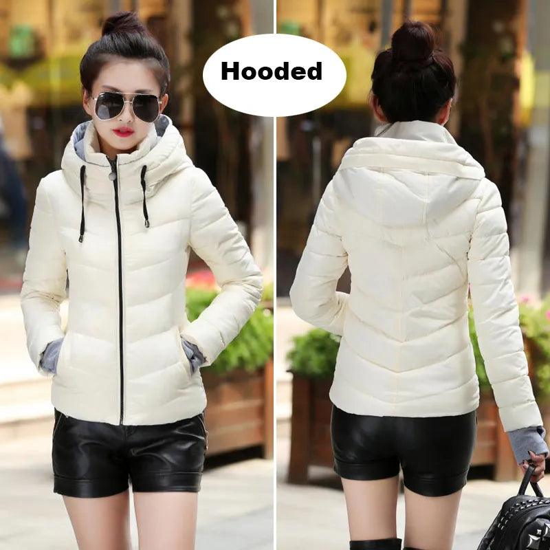 2021 Winter Jacket women Short Womens Parkas Thicken Outerwear solid hooded Coats Zipper Female Slim Cotton padded basic tops - YOURISHOP.COM