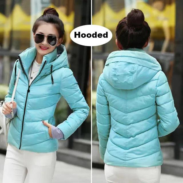 2021 Winter Jacket women Short Womens Parkas Thicken Outerwear solid hooded Coats Zipper Female Slim Cotton padded basic tops - YOURISHOP.COM
