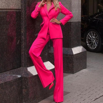 2023 Spring Autumn Women's Checked Slim Lapel Suit Set Casual Elegant Office Lady Long Sleeve Jacket & High Waist Trousers Sets - YOURISHOP.COM