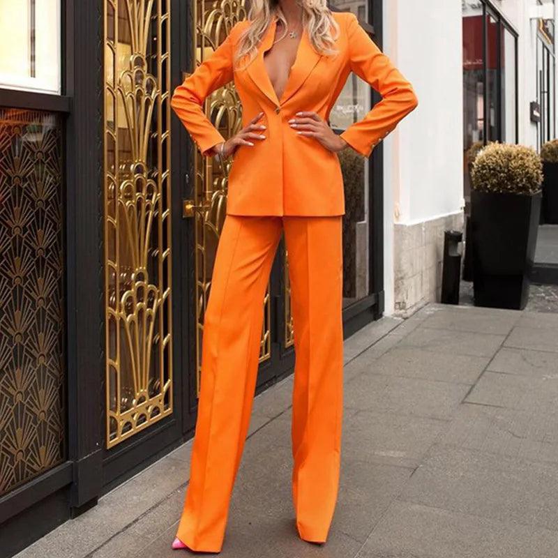 2023 Spring Autumn Women's Checked Slim Lapel Suit Set Casual Elegant Office Lady Long Sleeve Jacket & High Waist Trousers Sets - YOURISHOP.COM