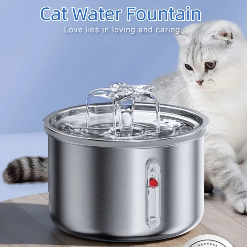 2L Stainless Steel Cat Drinker Dog Drinking Bowl Auto Pet Drinker Bowl Cat Water Fountain 5V USB Powered - YOURISHOP.COM