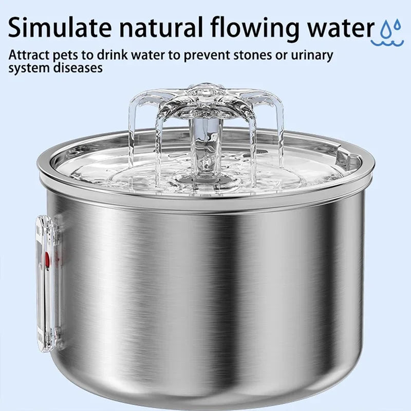 2L Stainless Steel Cat Drinker Dog Drinking Bowl Auto Pet Drinker Bowl Cat Water Fountain 5V USB Powered - YOURISHOP.COM