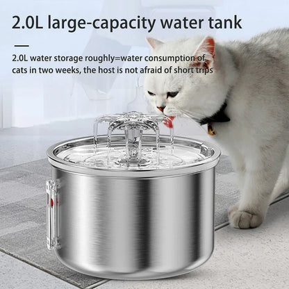 2L Stainless Steel Cat Drinker Dog Drinking Bowl Auto Pet Drinker Bowl Cat Water Fountain 5V USB Powered - YOURISHOP.COM