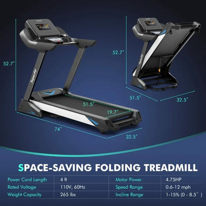 4.75 HP Treadmill with APP and Auto Incline for Home and Apartment - YOURISHOP.COM