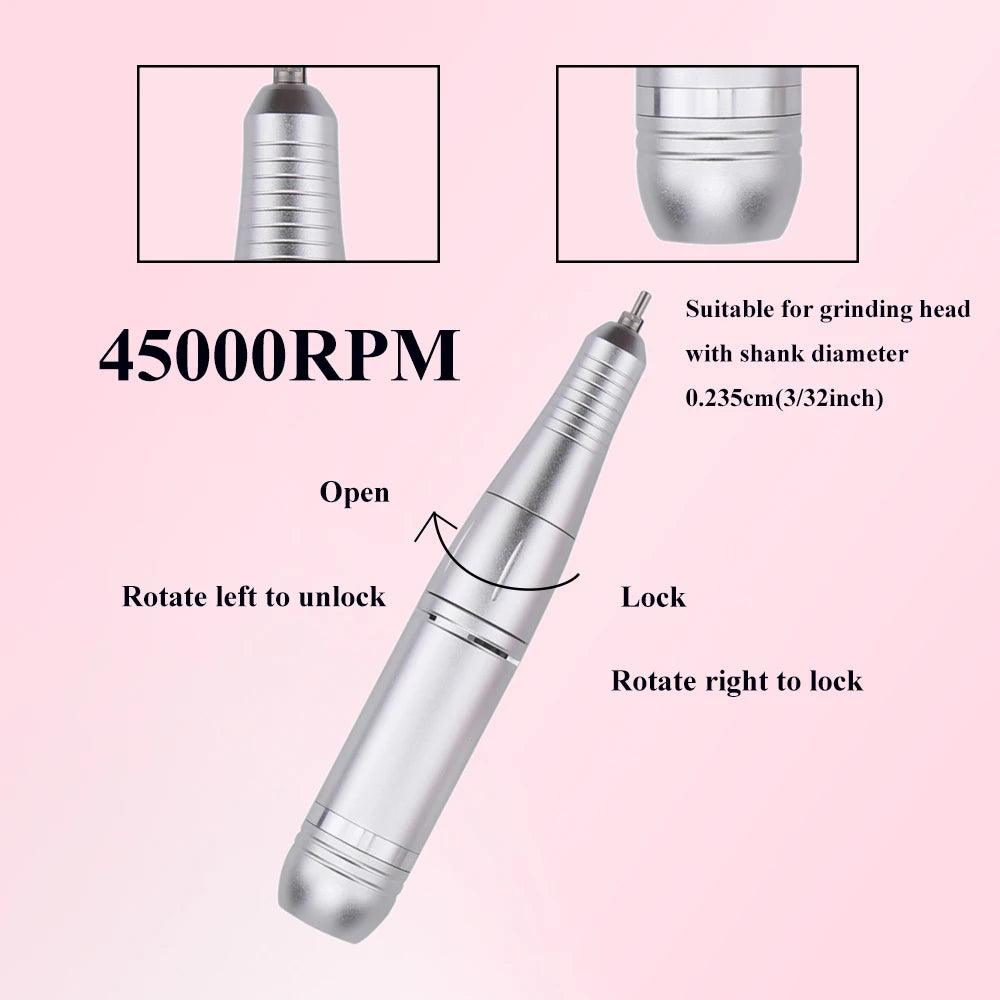 45000RPM Professional Rechargeable Electric Nail Drill Machine Portable Cordless Nail File For Acrylic Gel Nails Remove - YOURISHOP.COM
