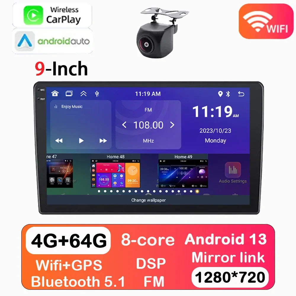 4G 64G Android13 2 Din Car Radio Carplay Android Auto 9“ Universal Multimedia Player DSP RDS AHD GPS WIFI Auto Radio - YOURISHOP.COM