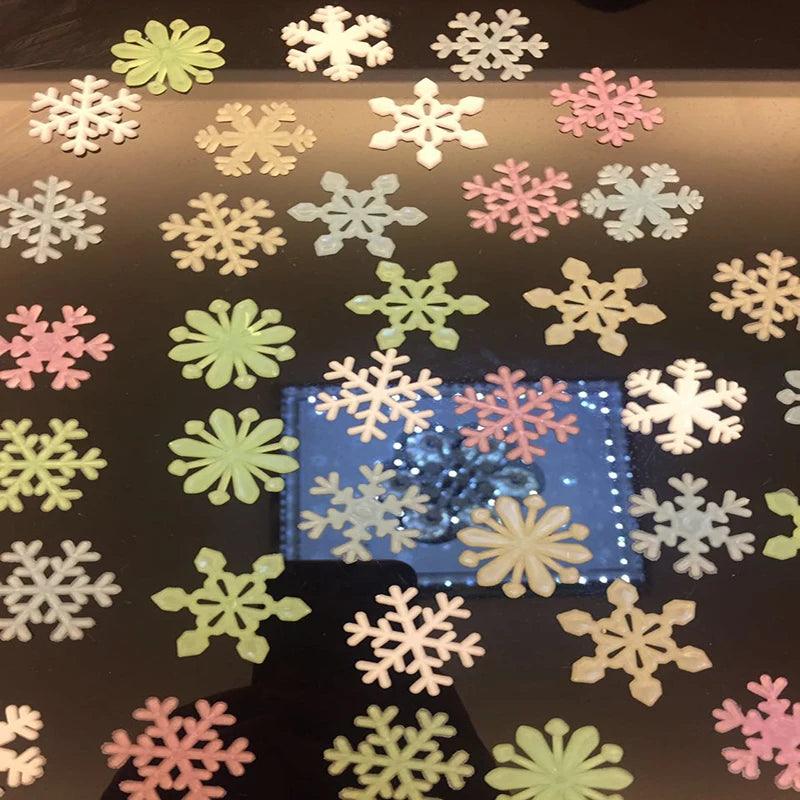 50pcs Luminous Snowflakes Wall Sticker Winter Frozen Party DIY Ornaments Christmas Decorations for Home Navidad Fake Snow Decor - YOURISHOP.COM