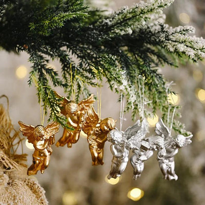 6pcs Xmas Gold Silver Angel Pendant 2023 Christmas Party Decoration Christmas Tree Decorations Hanging Ornaments New Year Gifts - YOURISHOP.COM