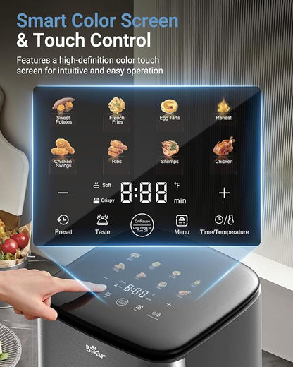 Friteuse sans huile intelligente Bear 6 L | Capacité familiale de 6,3 Qt | Circulation d'air rapide 3D à 360° | Préréglages à écran tactile | 120 V