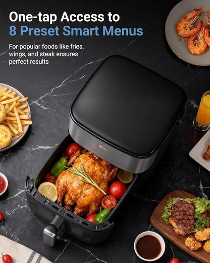 Friteuse sans huile intelligente Bear 6 L | Capacité familiale de 6,3 Qt | Circulation d'air rapide 3D à 360° | Préréglages à écran tactile | 120 V
