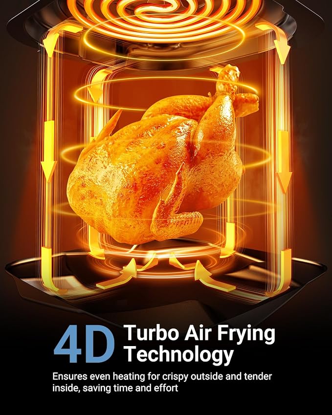Friteuse sans huile intelligente Bear 6 L | Capacité familiale de 6,3 Qt | Circulation d'air rapide 3D à 360° | Préréglages à écran tactile | 120 V