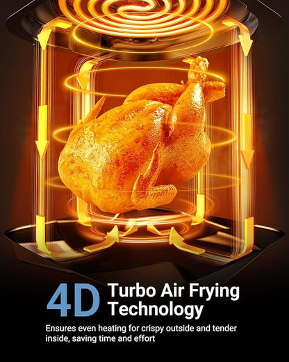 Friteuse sans huile intelligente Bear 6 L | Capacité familiale de 6,3 Qt | Circulation d'air rapide 3D à 360° | Préréglages à écran tactile | 120 V
