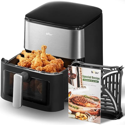 Friteuse sans huile intelligente Bear 6 L | Capacité familiale de 6,3 Qt | Circulation d'air rapide 3D à 360° | Préréglages à écran tactile | 120 V