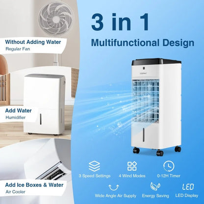 Costway 3-in-1 Evaporative Air Cooler | 4 Modes &amp; 3 Speeds | Remote Control | Compact Portable Fan
