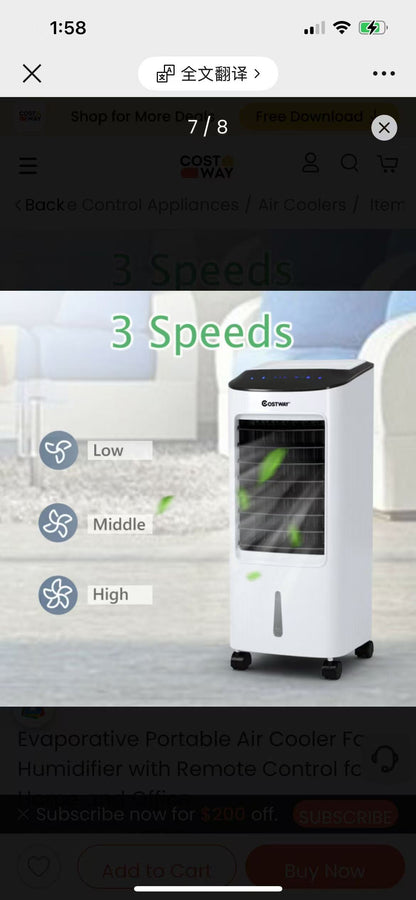 Portable Air Cooler with Humidifier 7L