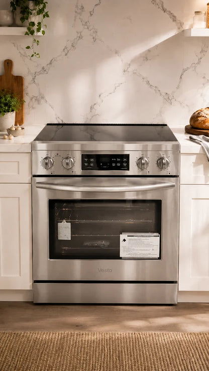 Vesta Nebraska 30" Stainless Steel Freestanding Electric Range | 5.0 cu. ft. Convection Oven | Smoothtop Cooktop