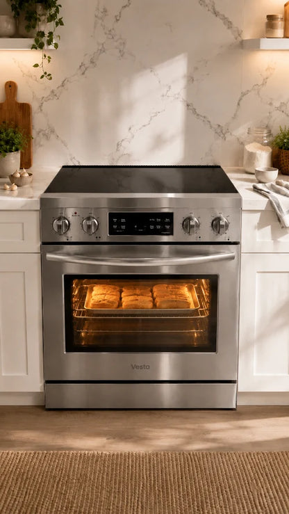 Vesta Nebraska 30" Stainless Steel Freestanding Electric Range | 5.0 cu. ft. Convection Oven | Smoothtop Cooktop