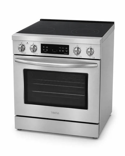 Vesta Nebraska 30" Stainless Steel Freestanding Electric Range | 5.0 cu. ft. Convection Oven | Smoothtop Cooktop