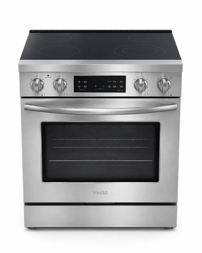Vesta Nebraska 30" Stainless Steel Freestanding Electric Range | 5.0 cu. ft. Convection Oven | Smoothtop Cooktop