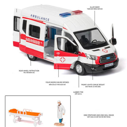 1:34 FORD Transit Alloy Ambulance Vehicles Car Model Diecast Metal Toy Broadcast Car Model Simulation Sound and Light Kids Gifts - YOURISHOP.COM