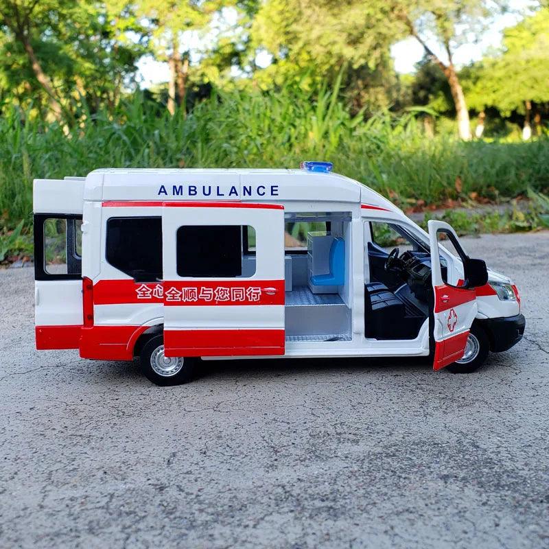 1:34 FORD Transit Alloy Ambulance Vehicles Car Model Diecast Metal Toy Broadcast Car Model Simulation Sound and Light Kids Gifts - YOURISHOP.COM