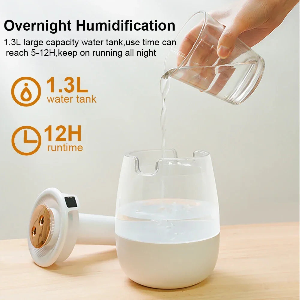 Air Humidifier 1300ML Aroma Humidifier Double Spray Port Essential Oil Diffuser USB Water Humidifier with Light for Home Office - YOURISHOP.COM