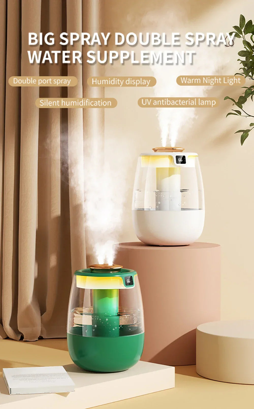 Air Humidifier 1300ML Aroma Humidifier Double Spray Port Essential Oil Diffuser USB Water Humidifier with Light for Home Office - YOURISHOP.COM