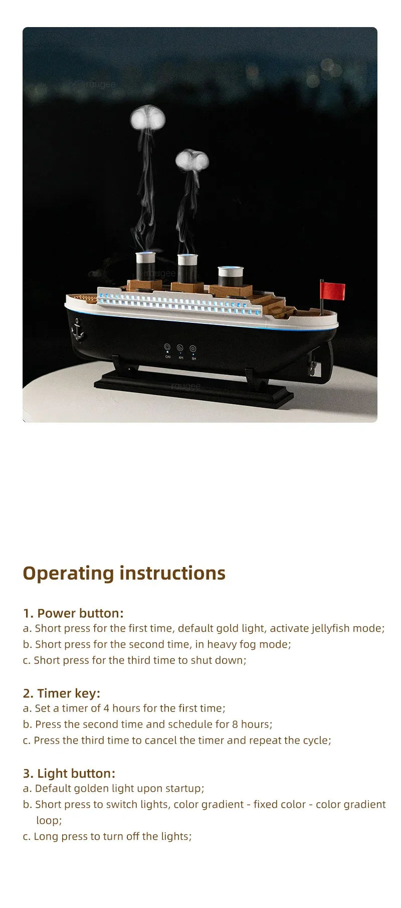 Aroma Humidifier Essential Oil Diffuser Aromatherapy Fragrance Diffuser for Home Ship Model Air Humidifier with Remote Control - YOURISHOP.COM