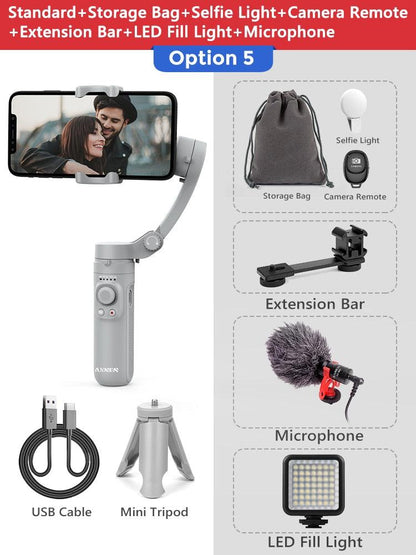 AXNEN HQ3 3-Axis Foldable Smartphone Handheld Gimbal Cellphone Video Record Vlog Stabilizer for iPhone 13 Xiaomi Huawei Samsung - YOURISHOP.COM
