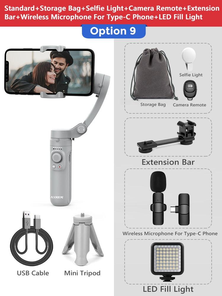 AXNEN HQ3 3-Axis Foldable Smartphone Handheld Gimbal Cellphone Video Record Vlog Stabilizer for iPhone 13 Xiaomi Huawei Samsung - YOURISHOP.COM