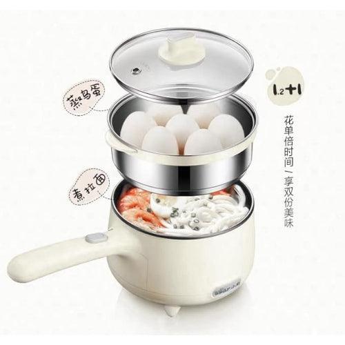 Bear Electric Cooking Pot with Steamer DRG-C12S1, 1.2L Stainless Steel Ramen Cooker, 2 in 1 Shabu Shabu Hot Pot, Multifunctional Cooker with Overheating Protection for Stew, Noodles-Beige - YOURISHOP.COM