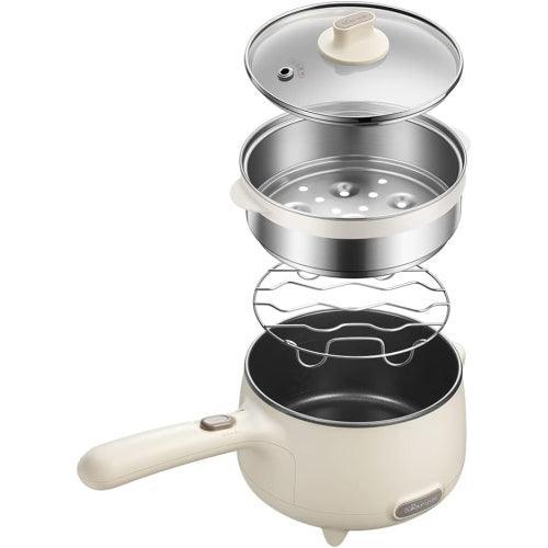 Bear Electric Cooking Pot with Steamer DRG-C12S1, 1.2L Stainless Steel Ramen Cooker, 2 in 1 Shabu Shabu Hot Pot, Multifunctional Cooker with Overheating Protection for Stew, Noodles-Beige - YOURISHOP.COM
